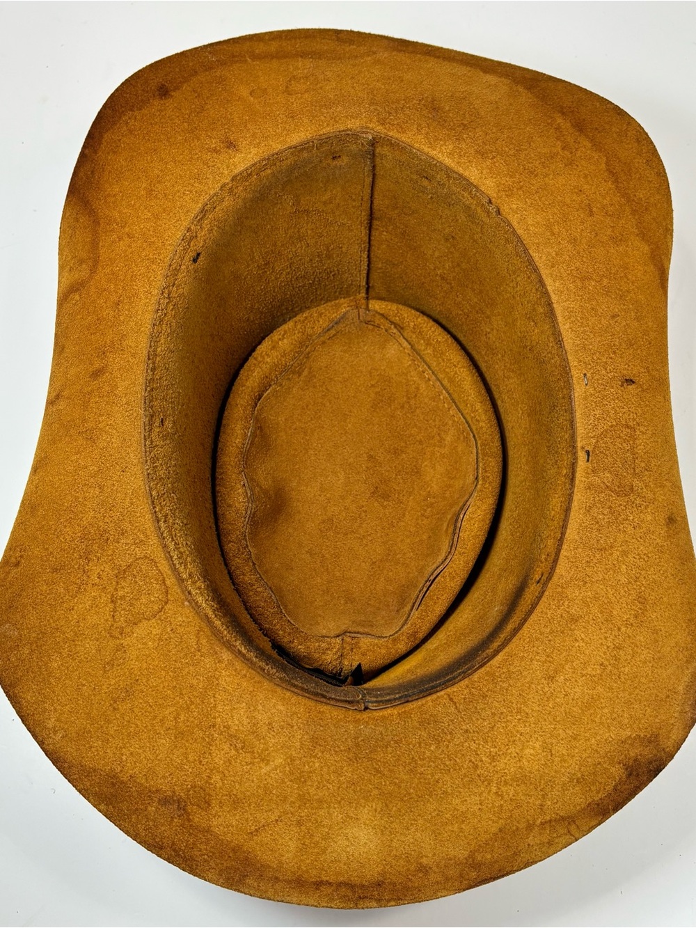 Vtg Henschel Skully’s Suede Leather Brown Outback Western Hat Men's Med Feather - Picture 8 of 9